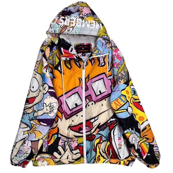 Members Only Nickelodeon Rugrats Jacket Men 4XL Windbreaker All Over Print Hood - Picture 1 of 16